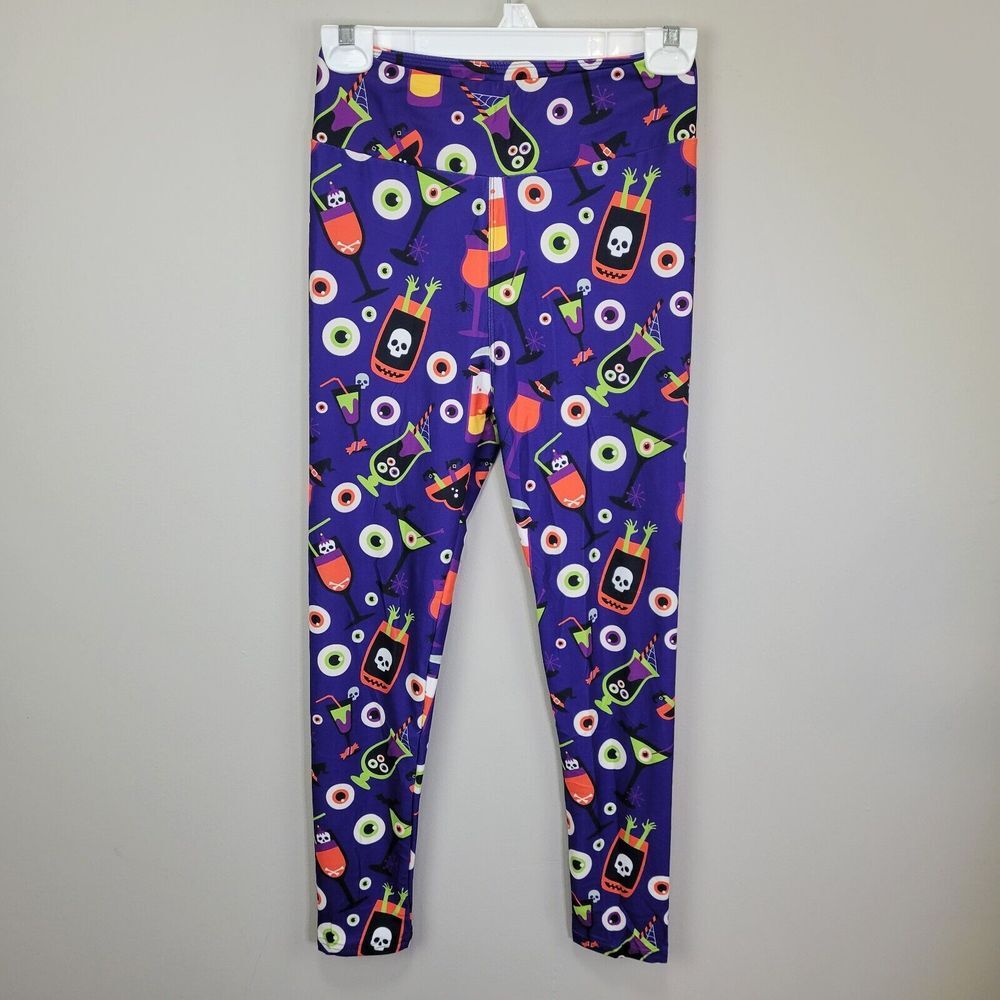 Purple Halloween Drink Print Polyester Spandex Ankle Leggings‎ One Size Fits All